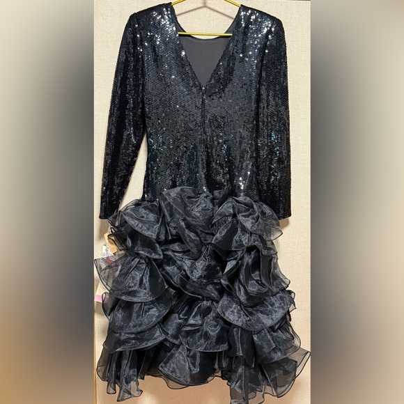 Vintage 80’s Prom Dress Martinique Sequin Tiered Ruffles Party Gown Goth Glam Si - Picture 2 of 5